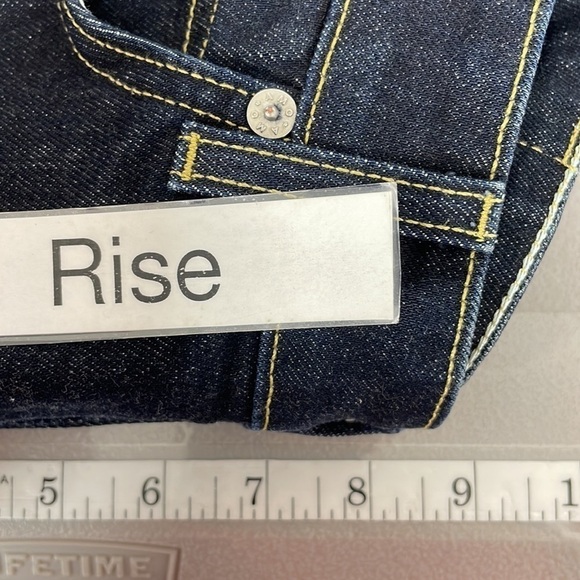 AMO Bow Jeans Ankle Straight Leg Soft Raw Dark Wash Blue Denim Size 25